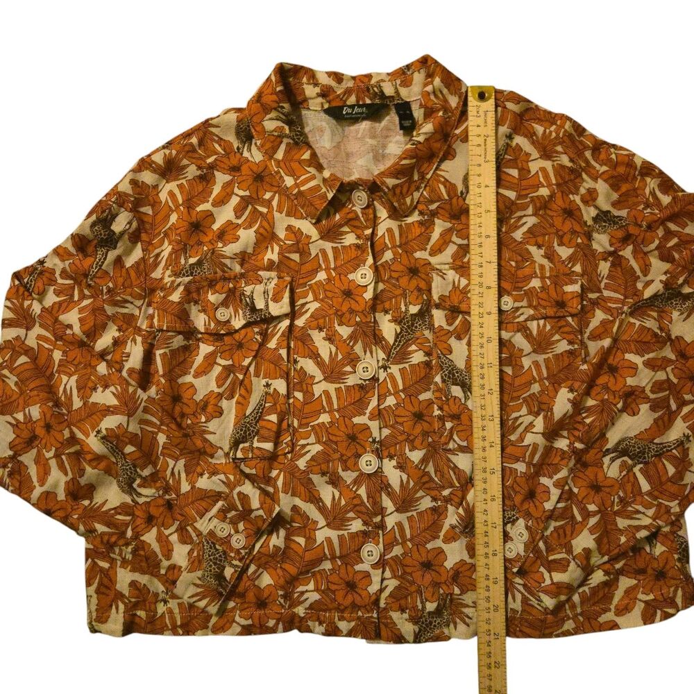 VTG Du Jour Rayon/Linen Safari Shirt XL Giraffe Leaves Floral Lagen Jacket - Picture 10 of 10